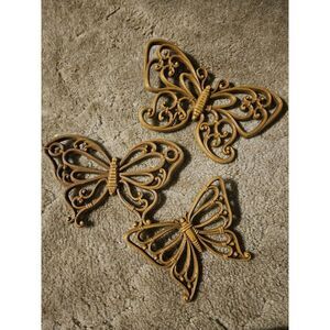3 Butterfly Wall Hanging Accents HOMCO Vintage 1978 Plastic Made‎ in USA Vintage